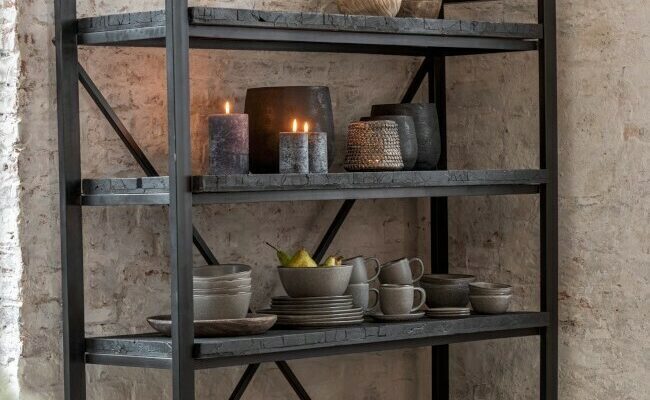shelf-wood-iron-black-regal-front shelf-wood-iron-black-regal-front
